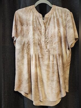 Sienna Grace Blouse • Women’s 2X • Tan Textured Embellished Top • Boho Western